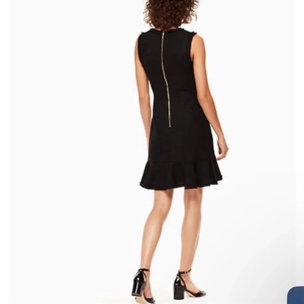 Kate Spade Black Ruffle Tweed Dress Sleeveless Trim